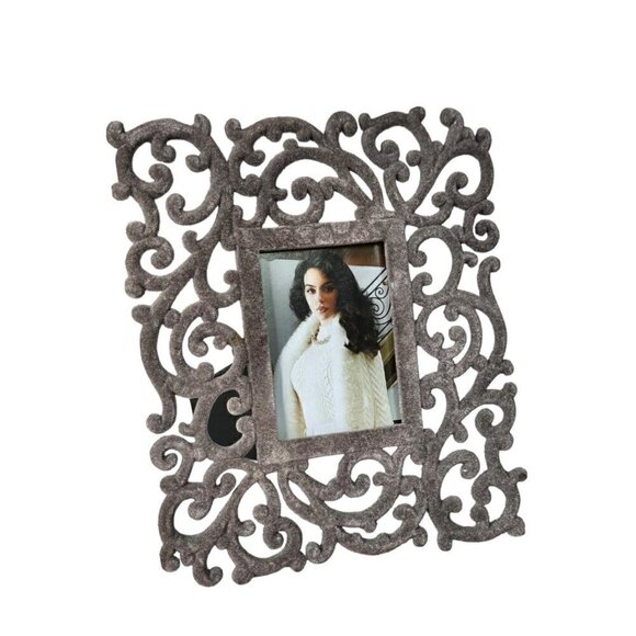 Grey Velvet Scroll Flourish Ornate Decorative Rectangular Picture Photo Frame - Picture 12 of 13